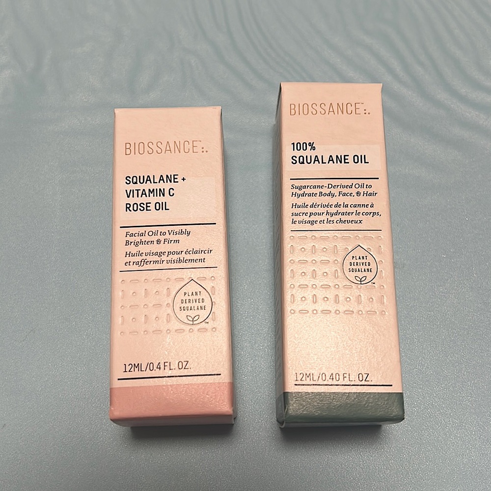 New Biossance Squalane + Vitamin C Rose Oil and Squalene oil